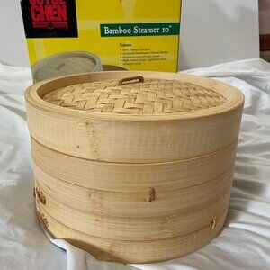 NOB Joyce Chen Bamboo Steamer 10” with box 100% Bamboo Handmade Chinese Design